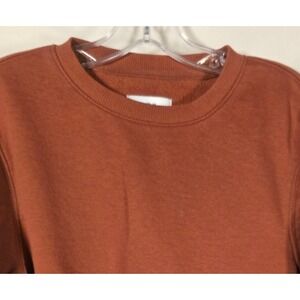 Mens Crewneck Sweatshirt Rust Orange Long Sleeve Pullover Casual Comfort Size S